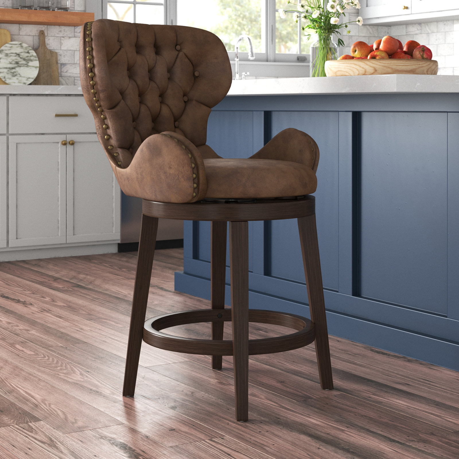 Swivel Wooden Bar Stool With Wing Back