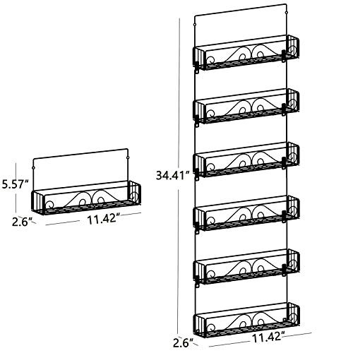 SWOMMOLY Wall Mount Spice Rack Organizer, 6 Tier Hanging Spice Racks Stackable Foldable Spice Storage Shelf, Black, Medium. Perfect for Wall, Cupboard or Pantry Door