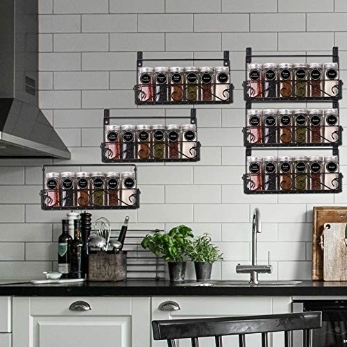 SWOMMOLY Wall Mount Spice Rack Organizer, 6 Tier Hanging Spice Racks Stackable Foldable Spice Storage Shelf, Black, Medium. Perfect for Wall, Cupboard or Pantry Door