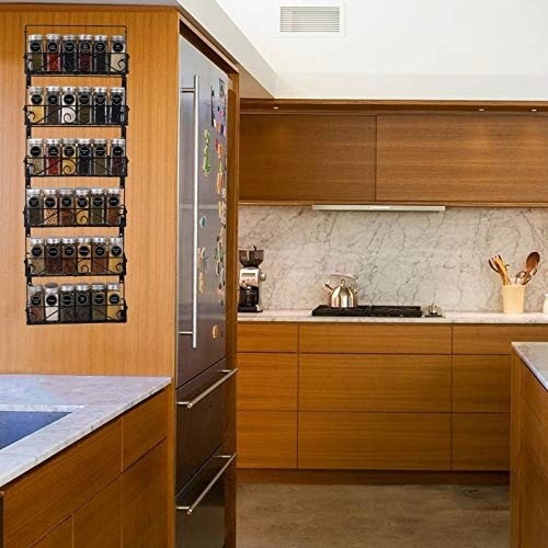 SWOMMOLY Wall Mount Spice Rack Organizer, 6 Tier Hanging Spice Racks Stackable Foldable Spice Storage Shelf, Black, Medium. Perfect for Wall, Cupboard or Pantry Door