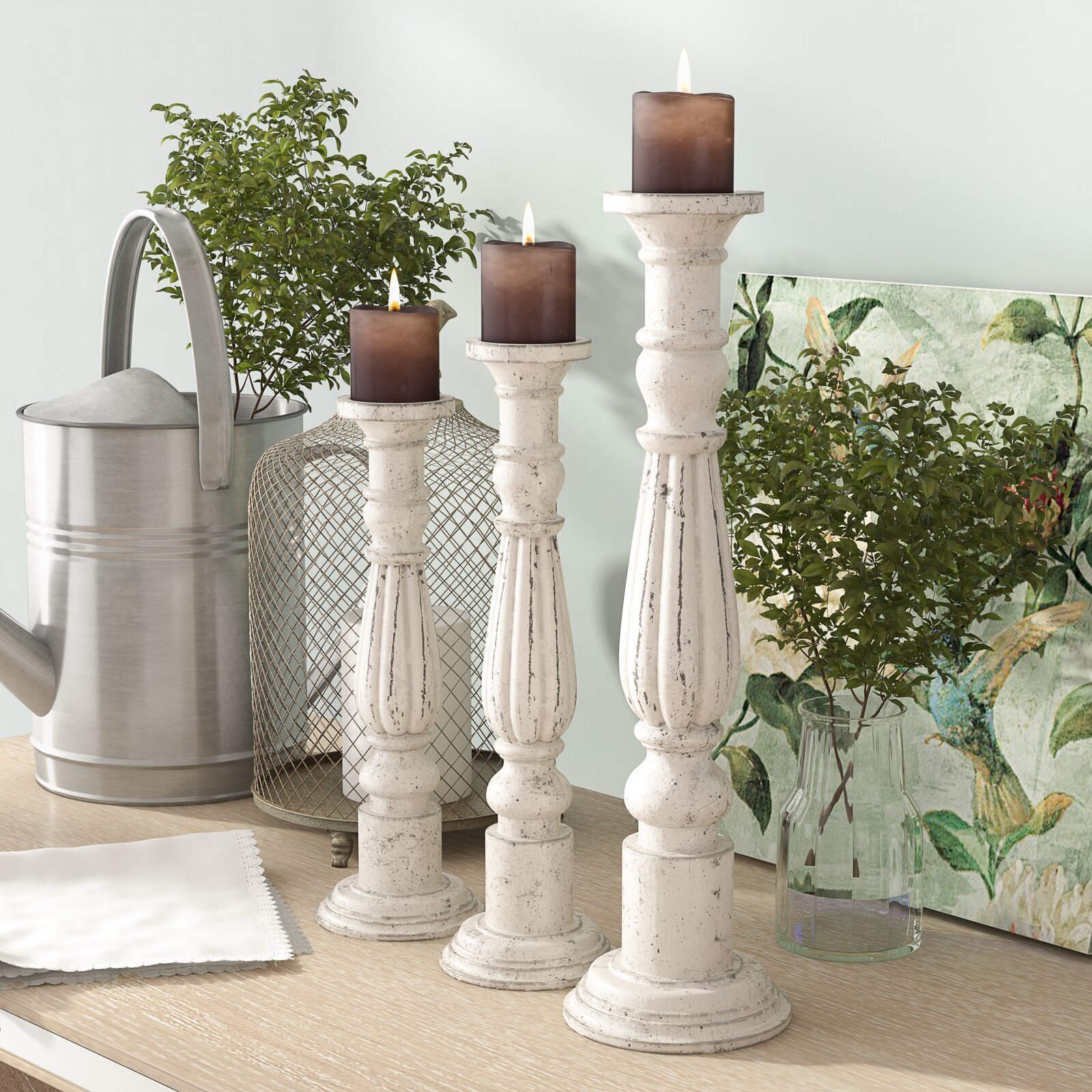 Tall Distressed Style Pillar Candle Holders