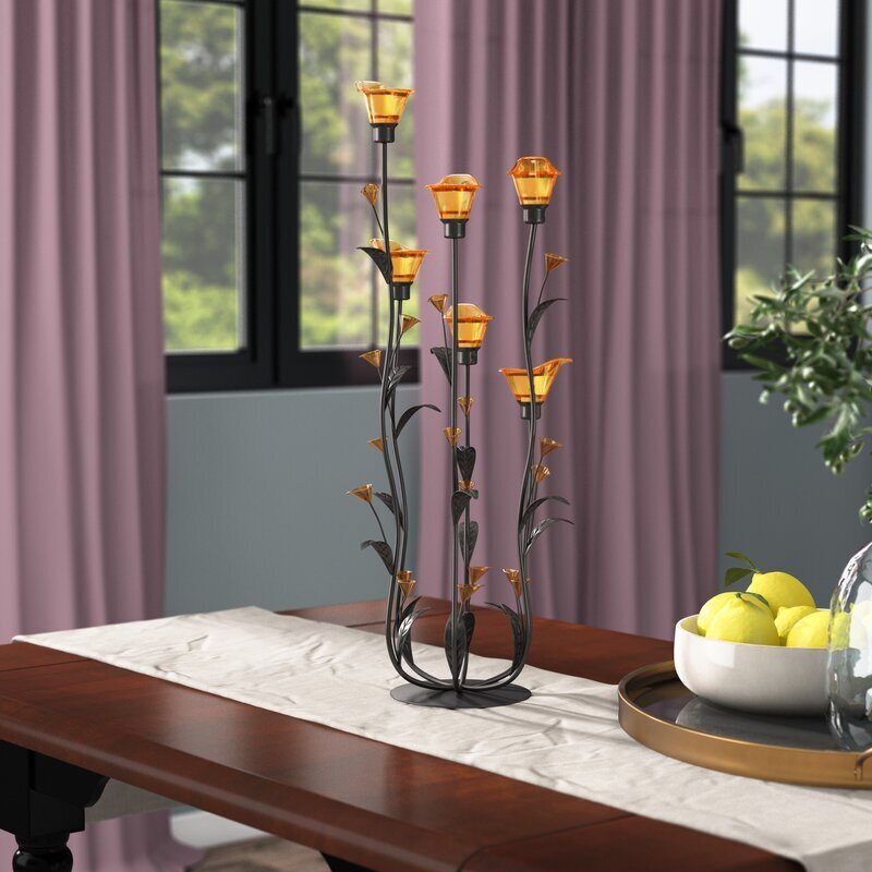 Tall Floral Cupped Candelabra Tabletop Centerpiece