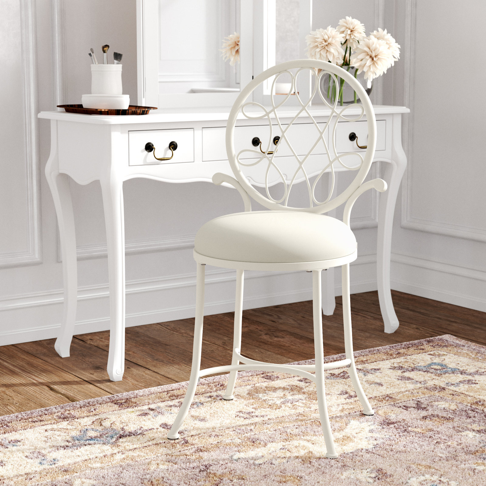 Tall Patterned Vanity Chair With Back