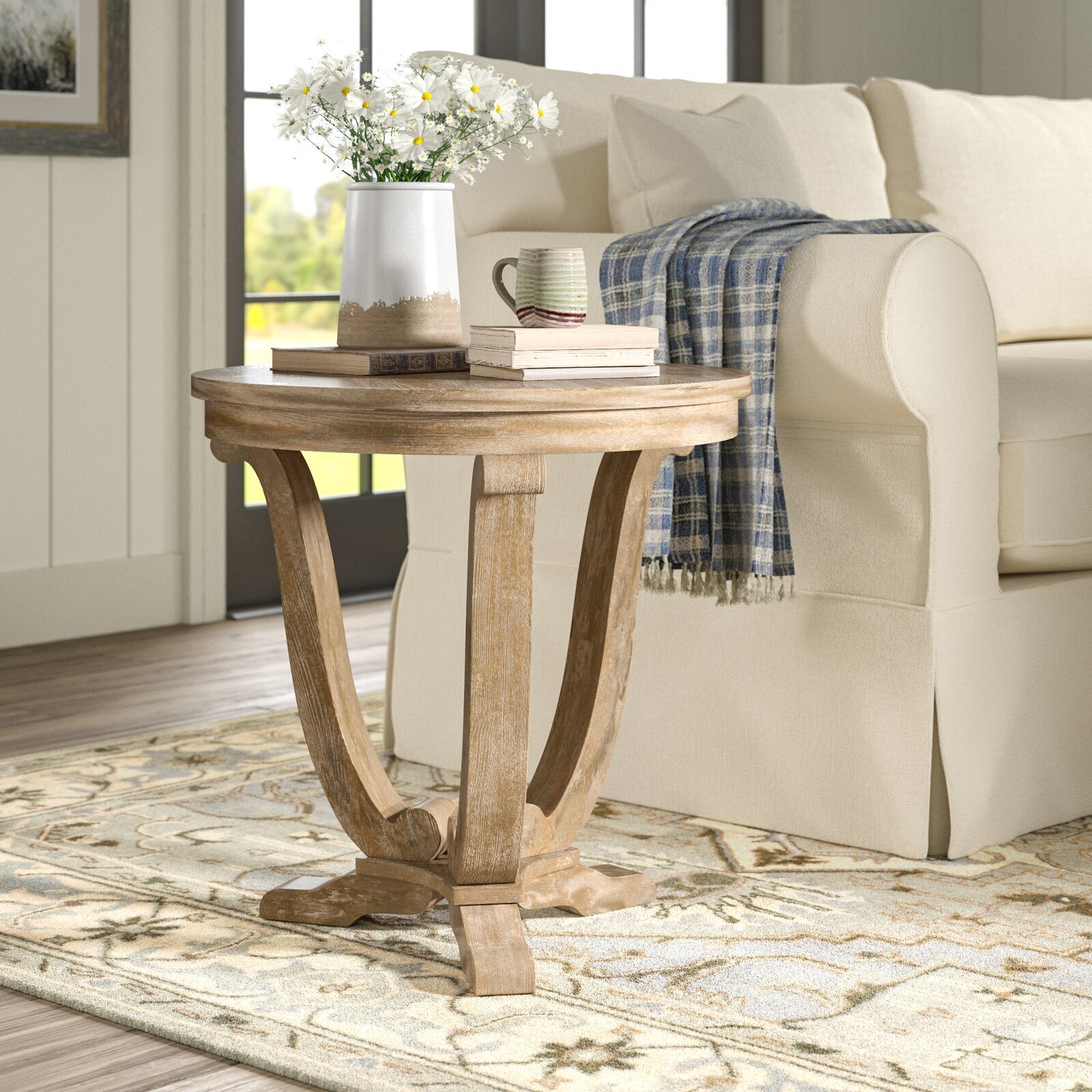 Tall Pedestal French Country Side Table