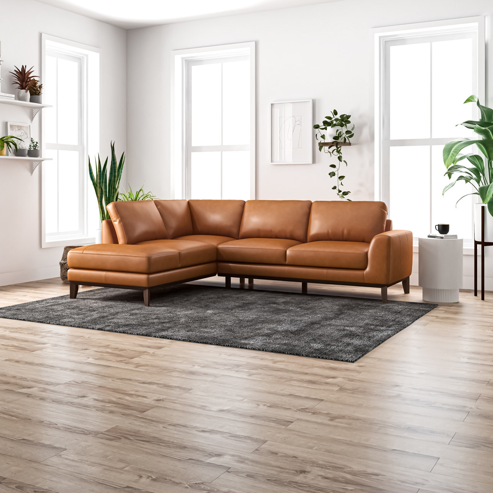 Tan Leather Chaise Sectional