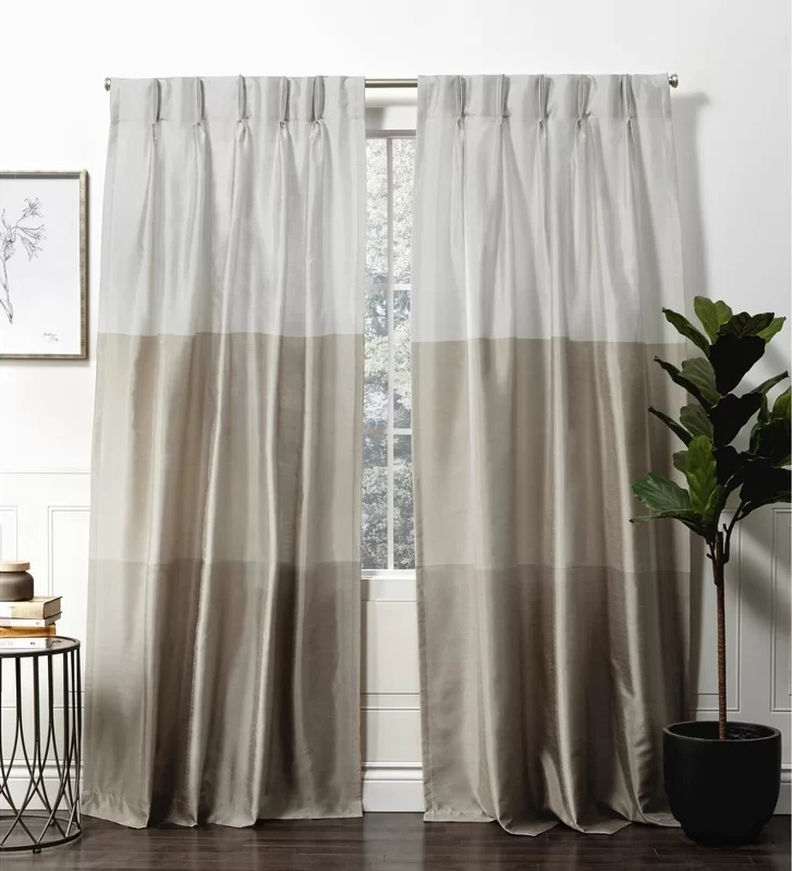 Taupe Faux Silk Striped Curtains