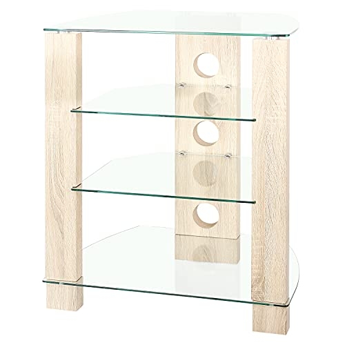 TAVR 4-Tier Wood Media Compontent TV Stand Audio Video Tower Rack HiFi Stereo Cabinet Stand with Tempered Glass Shevles for TV/Xbox/Gaming Consoles/Media Component/Streaming Device,Cable Mangement