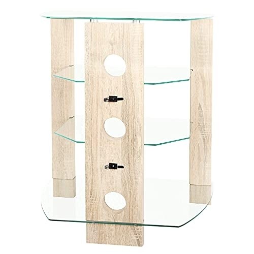 TAVR 4-Tier Wood Media Compontent TV Stand Audio Video Tower Rack HiFi Stereo Cabinet Stand with Tempered Glass Shevles for TV/Xbox/Gaming Consoles/Media Component/Streaming Device,Cable Mangement