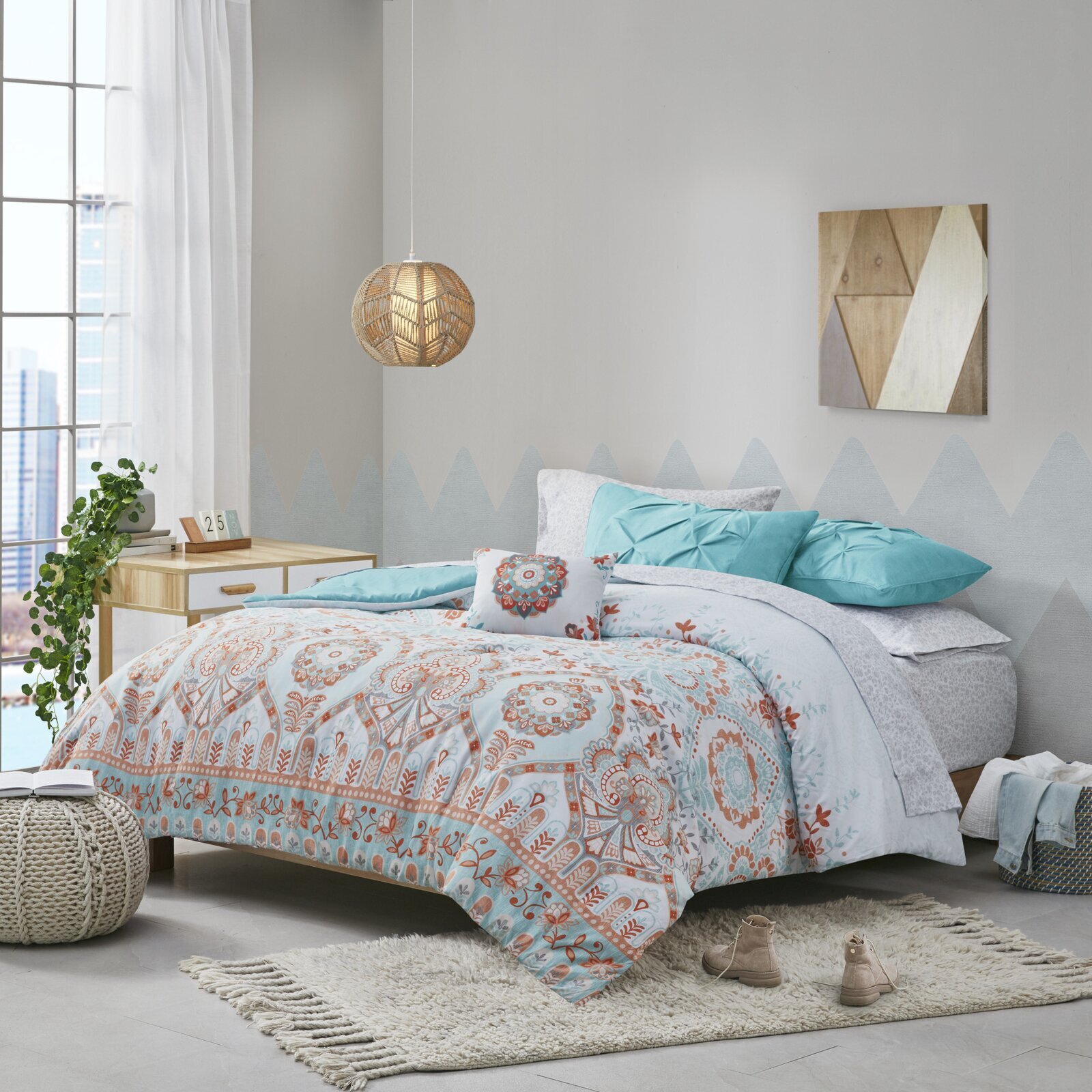 Teal and Coral Bedding Comforter Set