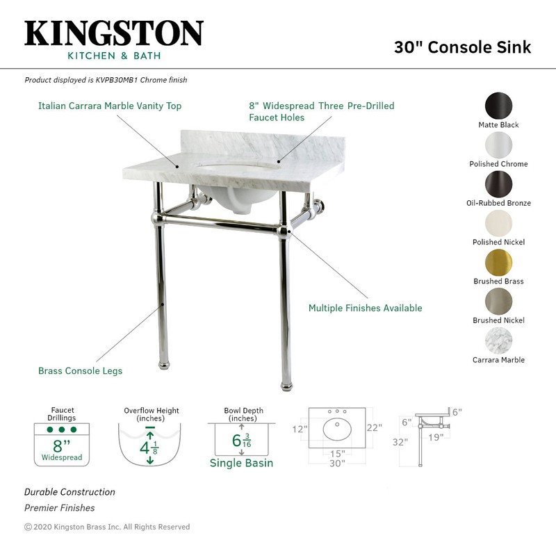 Templeton 33.25" Tall Rectangular Console Bathroom Sink with Overflow
