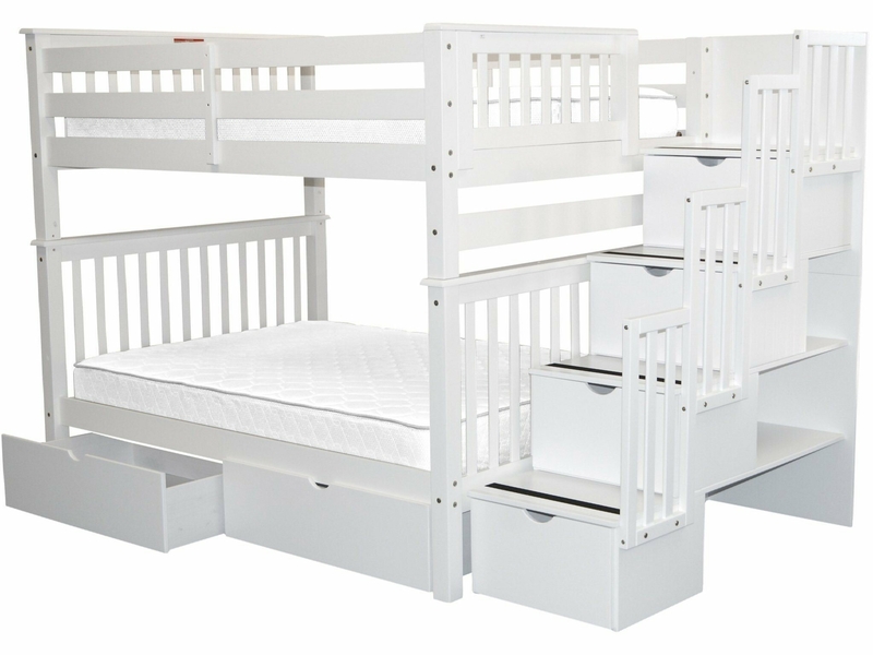 Tena Full over Full4 Drawer Solid Wood Standard Bunk Beds with Stairway & 2 Under Bed Drawers