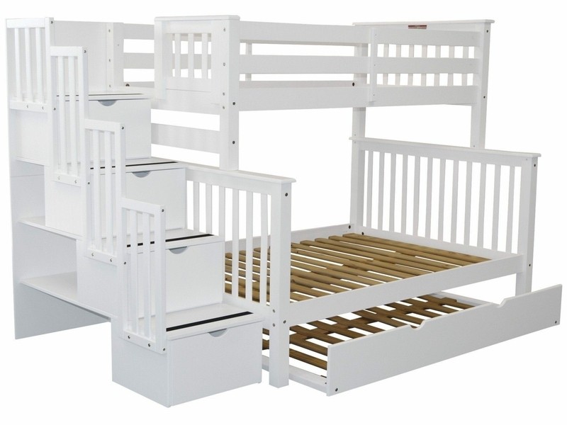 Tena Twin over Full 4 Drawer Solid Wood Standard Bunk Beds with Stairway & Trundle