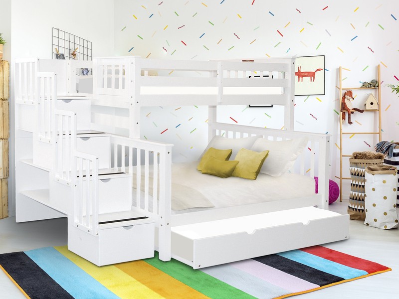 Tena Twin over Full 4 Drawer Solid Wood Standard Bunk Beds with Stairway & Trundle