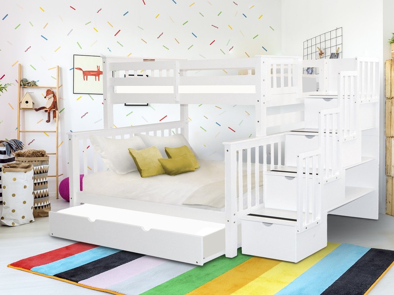 Tena Twin over Full 4 Drawer Solid Wood Standard Bunk Beds with Stairway & Trundle