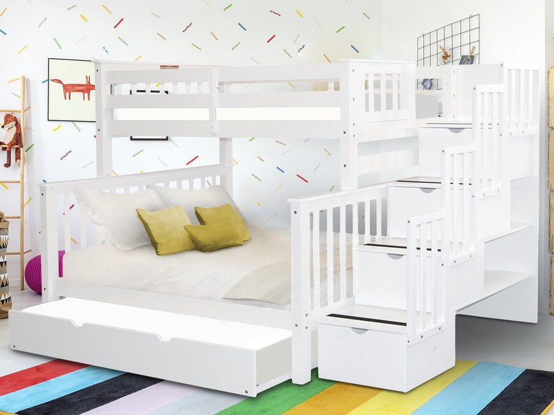 Tena Twin over Full 4 Drawer Solid Wood Standard Bunk Beds with Stairway & Trundle