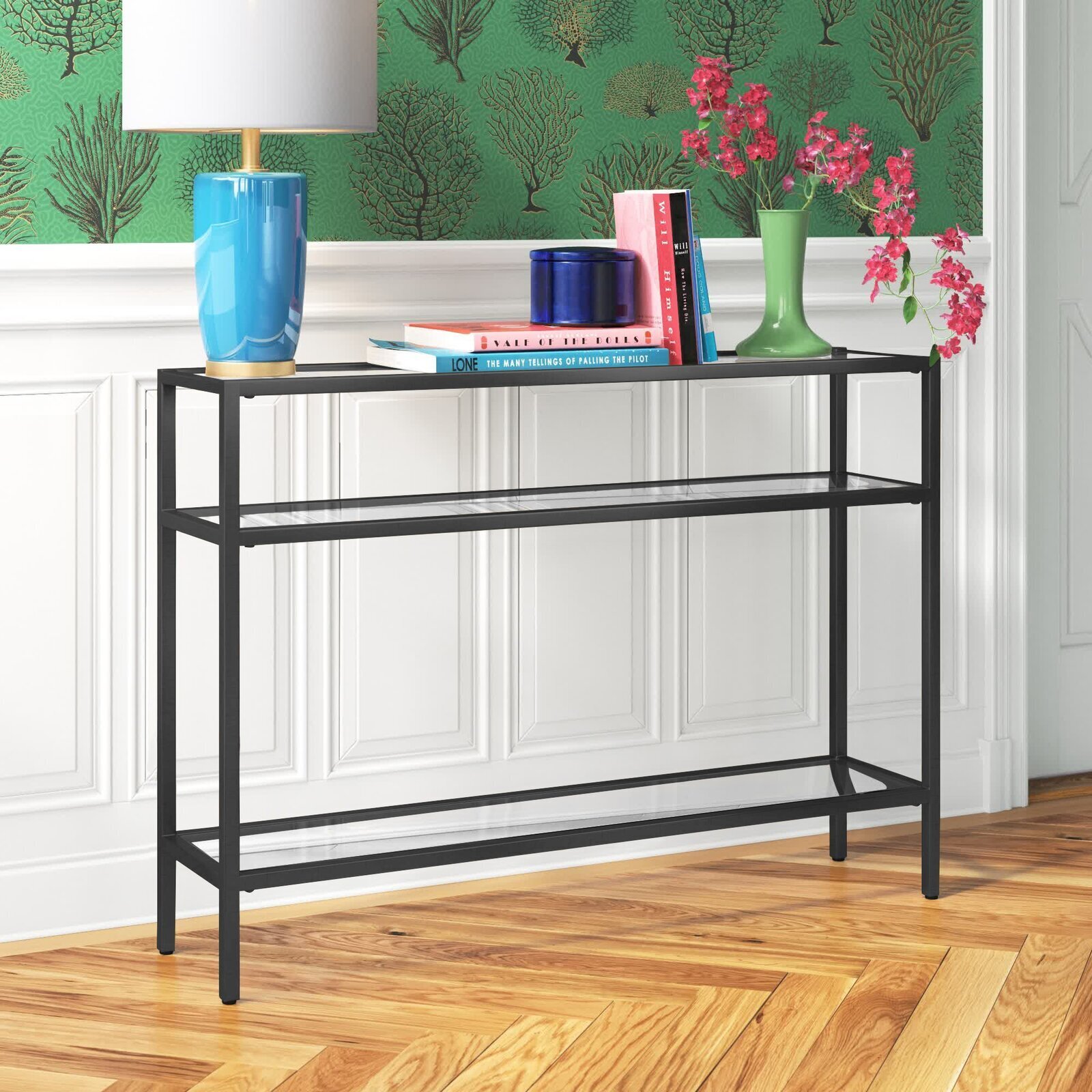 Thick Framed Metal Table With Shelves