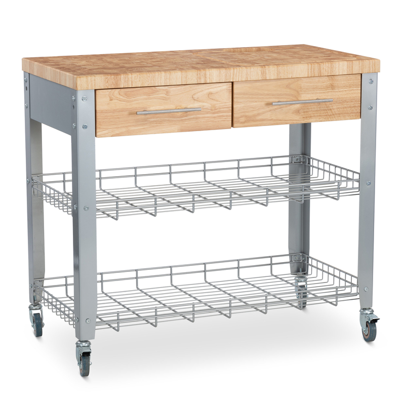 Thielsen 38'' Wide Rolling Kitchen Cart with Solid Wood Top