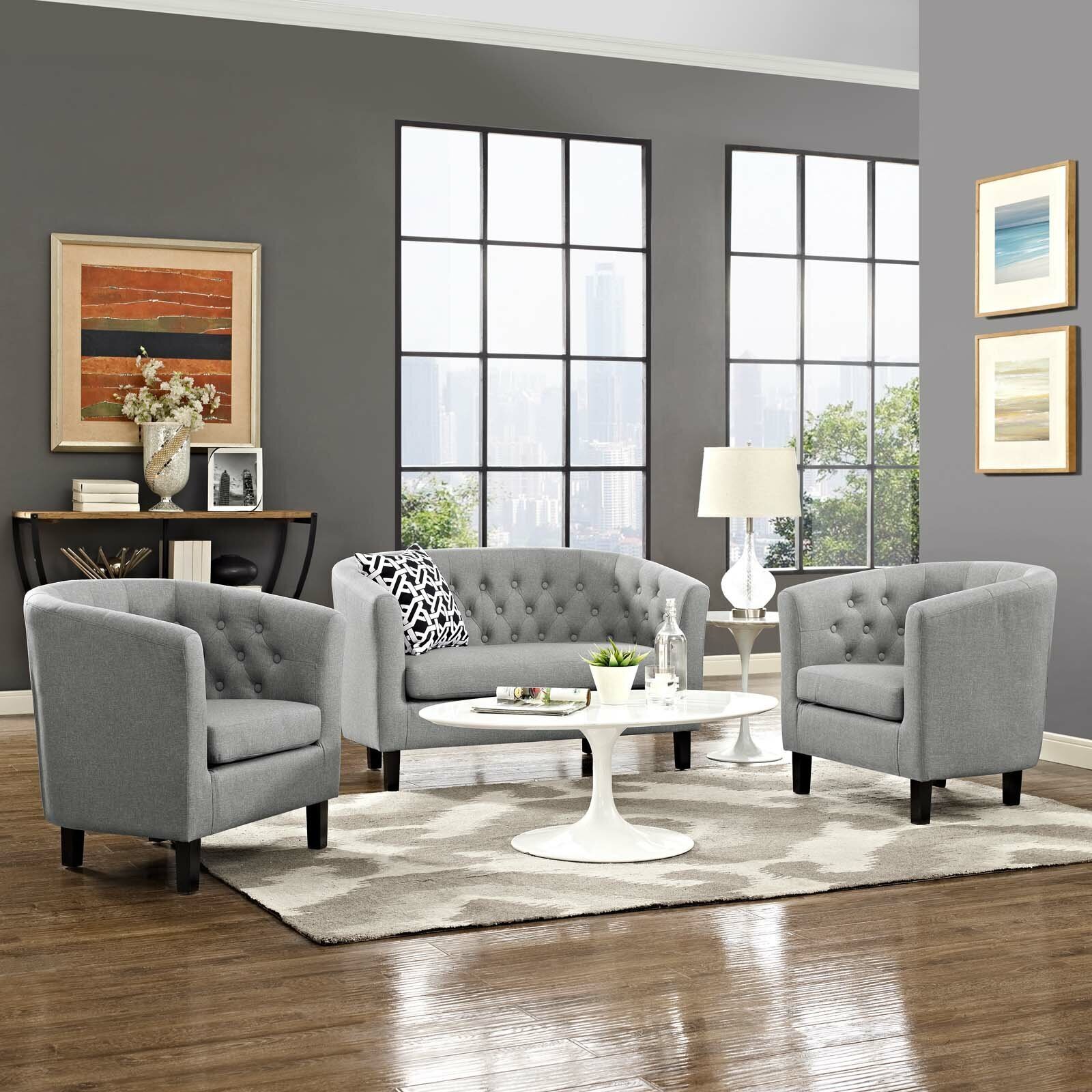 Three Piece Polyester Rounded Silver Furniture Living Room