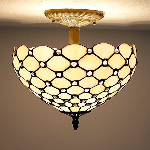 Tiffany Lamp Shade Replacement W12H6 Inch Amber Stained Glass Crystal Pear Bead Lampshade Only Fit for Table Lamps Ceiling Fixture Pendant Light S005 WERFACTORY Living Room Bedroom Office Lover Gifts