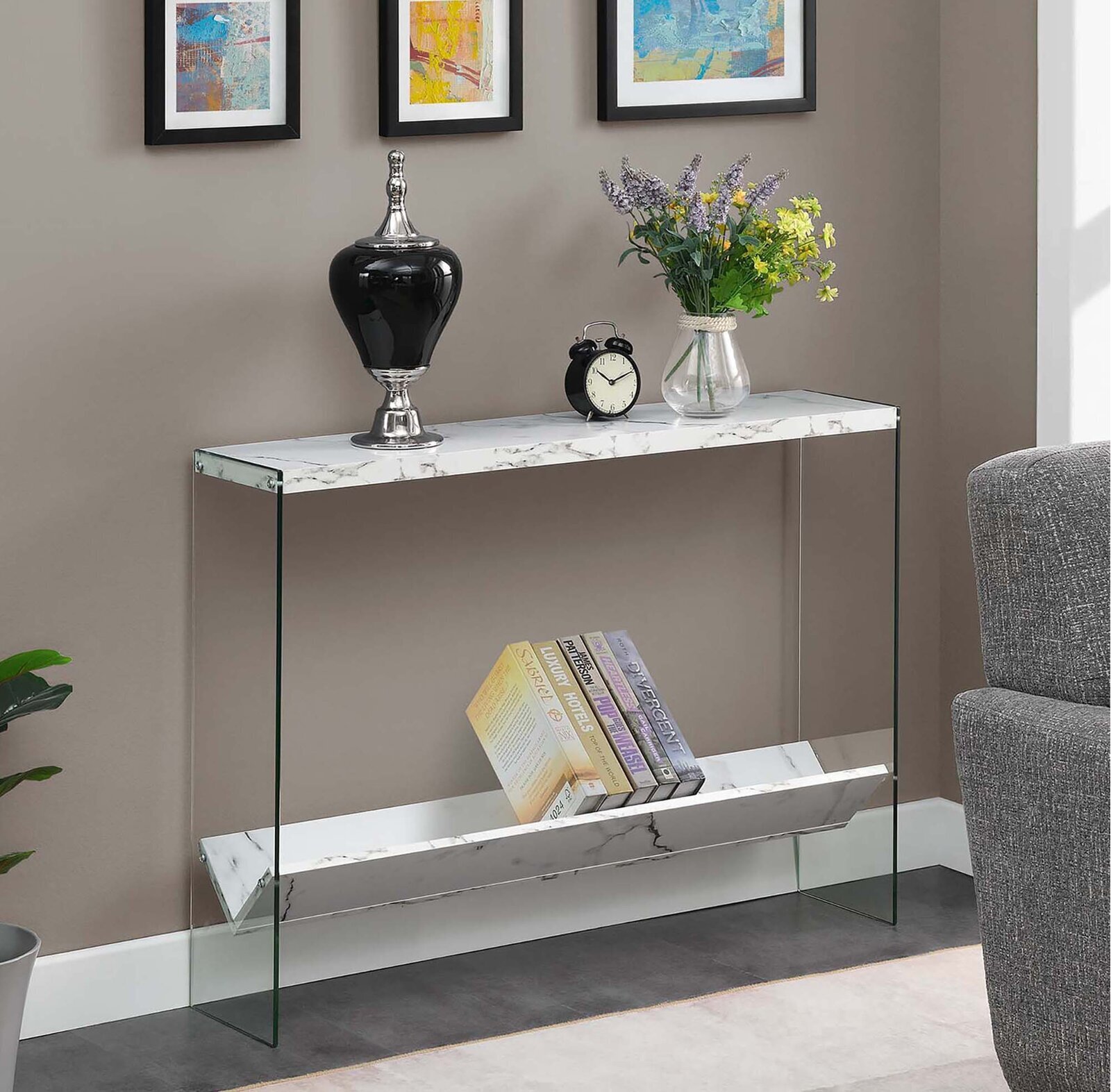 Tipped Shelf White Console Table