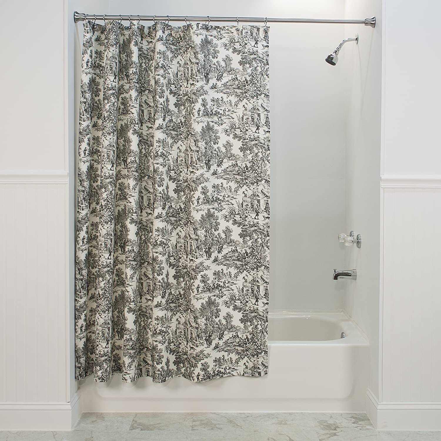 Toile Shower Curtain With Busy Pattern