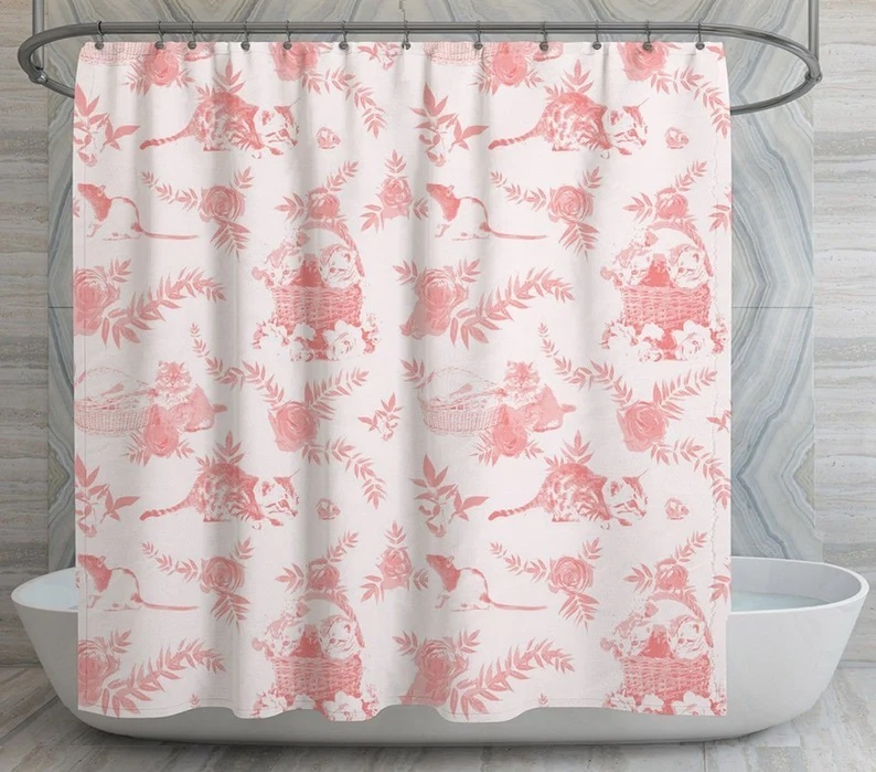 Toile Shower Curtain With Cute Theme