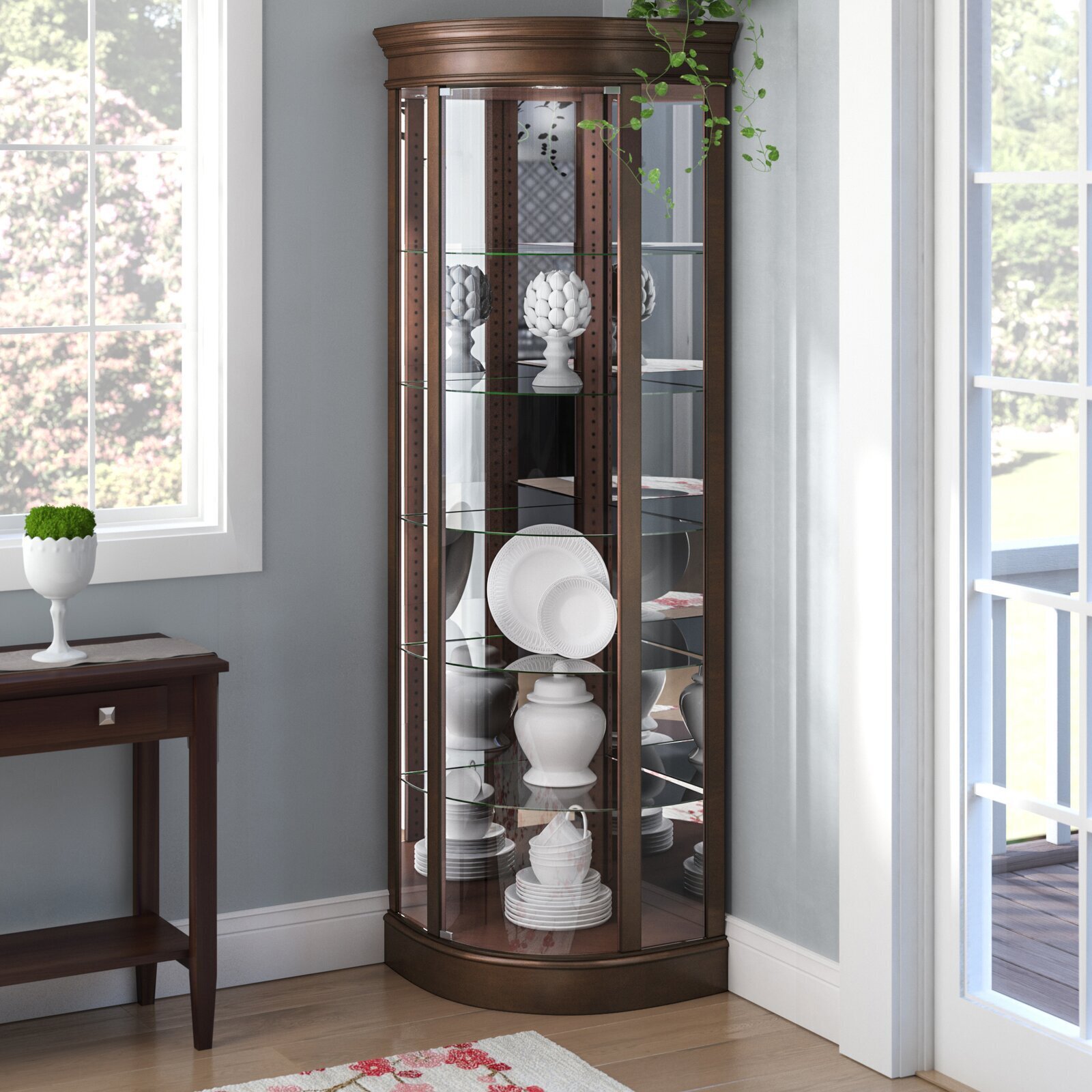 Traditional corner china cabinet with lighting