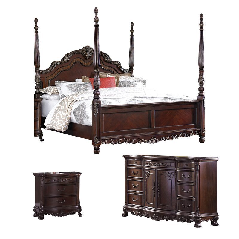 Traditional King Four Poster Bed Set