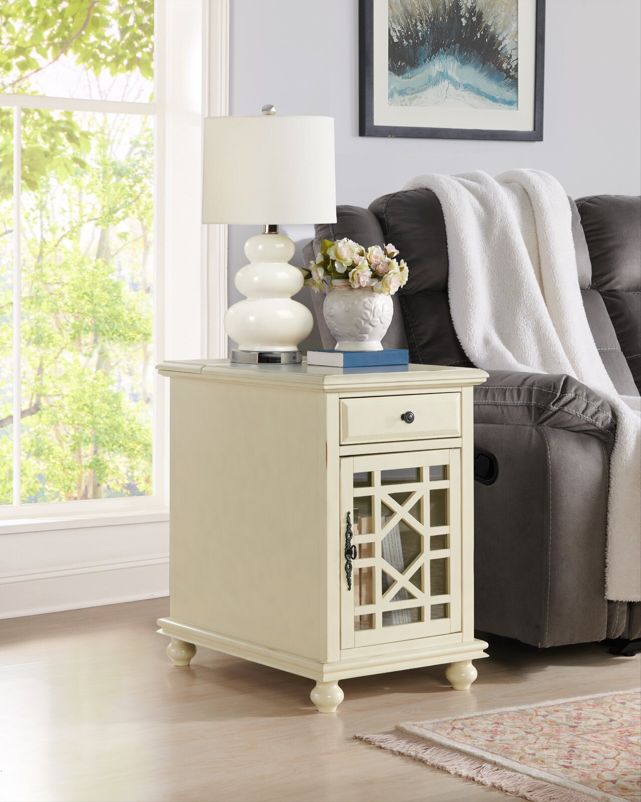 Traditional side table with hidden magazine storage 