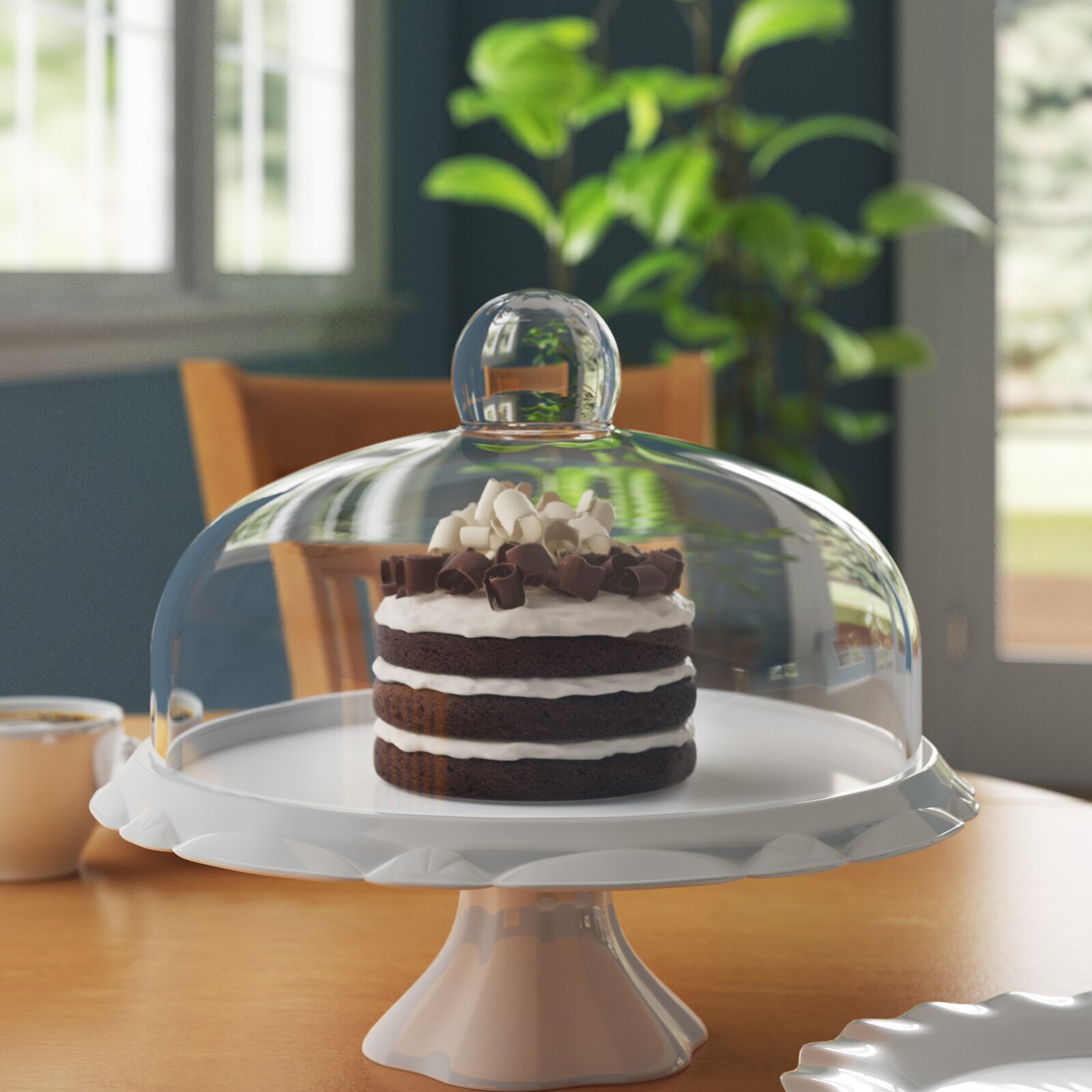 Traditional Style White Cake Stand With Glass Dome