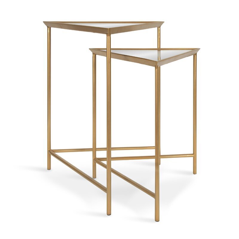 Triangular Mirror Topped Gold Nesting Tables