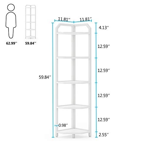 Tribesigns Corner Shelf, 5 Tier Corner Bookshelf and Bookcase Modern Corner Storage Shelving Unit Indoor Plant Stand for Living Room, Home Office, Small Space (White)