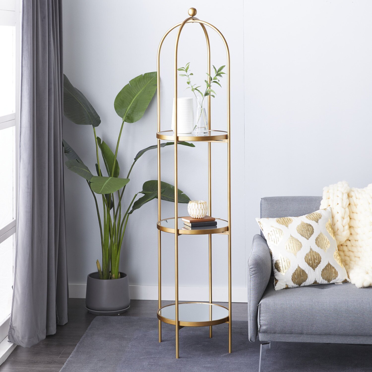 Triple tiered gold plant stand