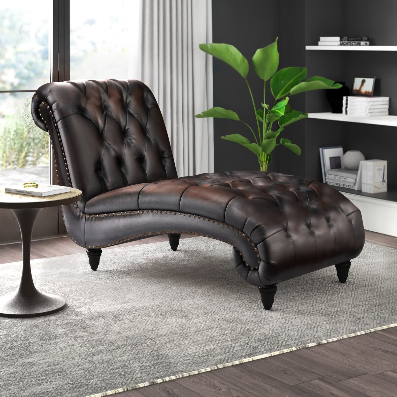Tufted Bonded Leather Bedroom Chaise Lounge