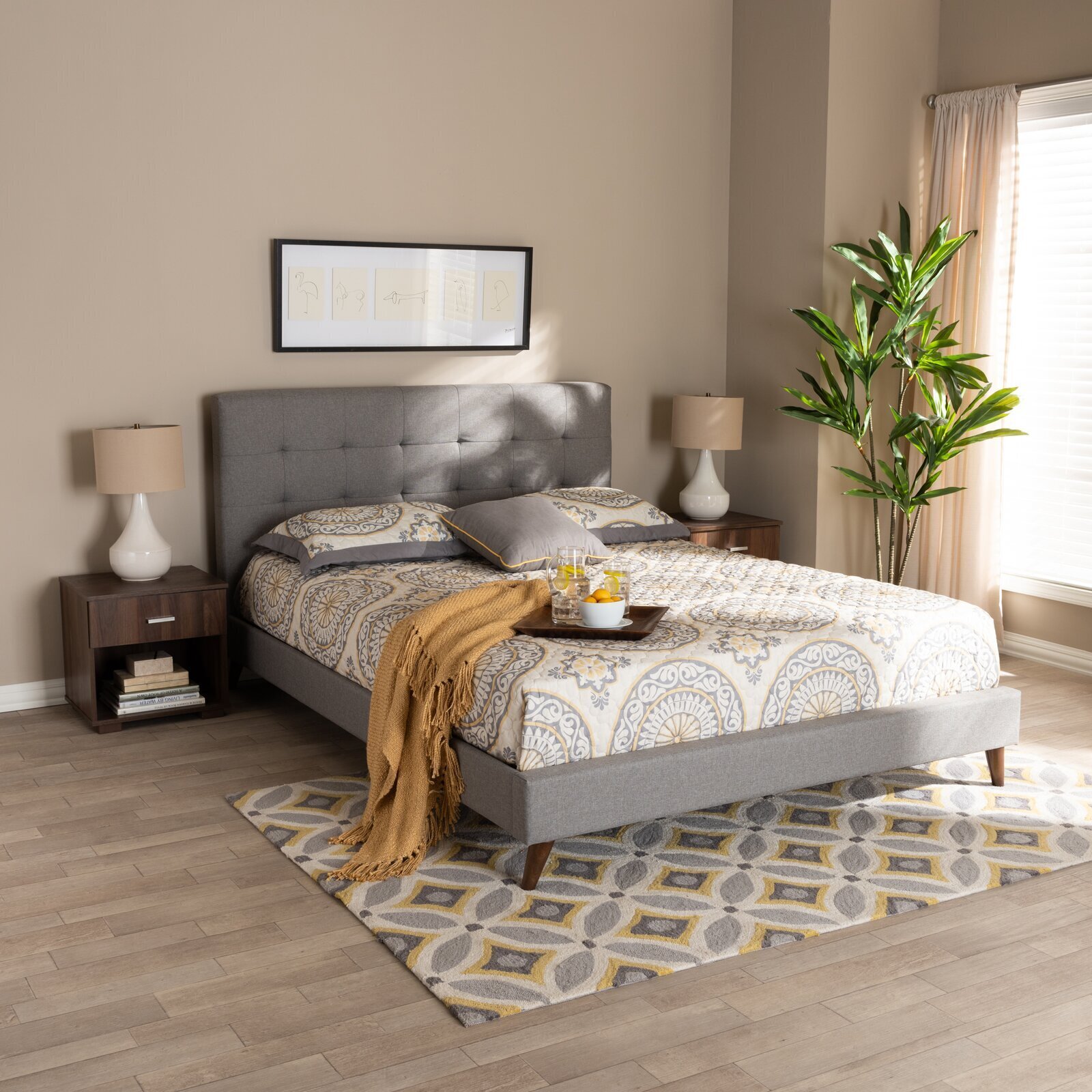 Tufted Gray Bedroom Furniture Set