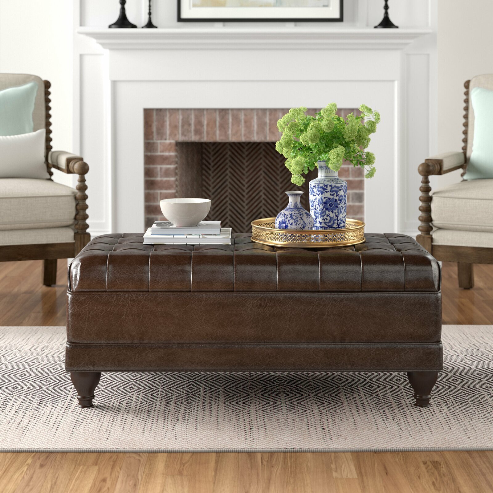Tufted Leather Coffee Table with Storage