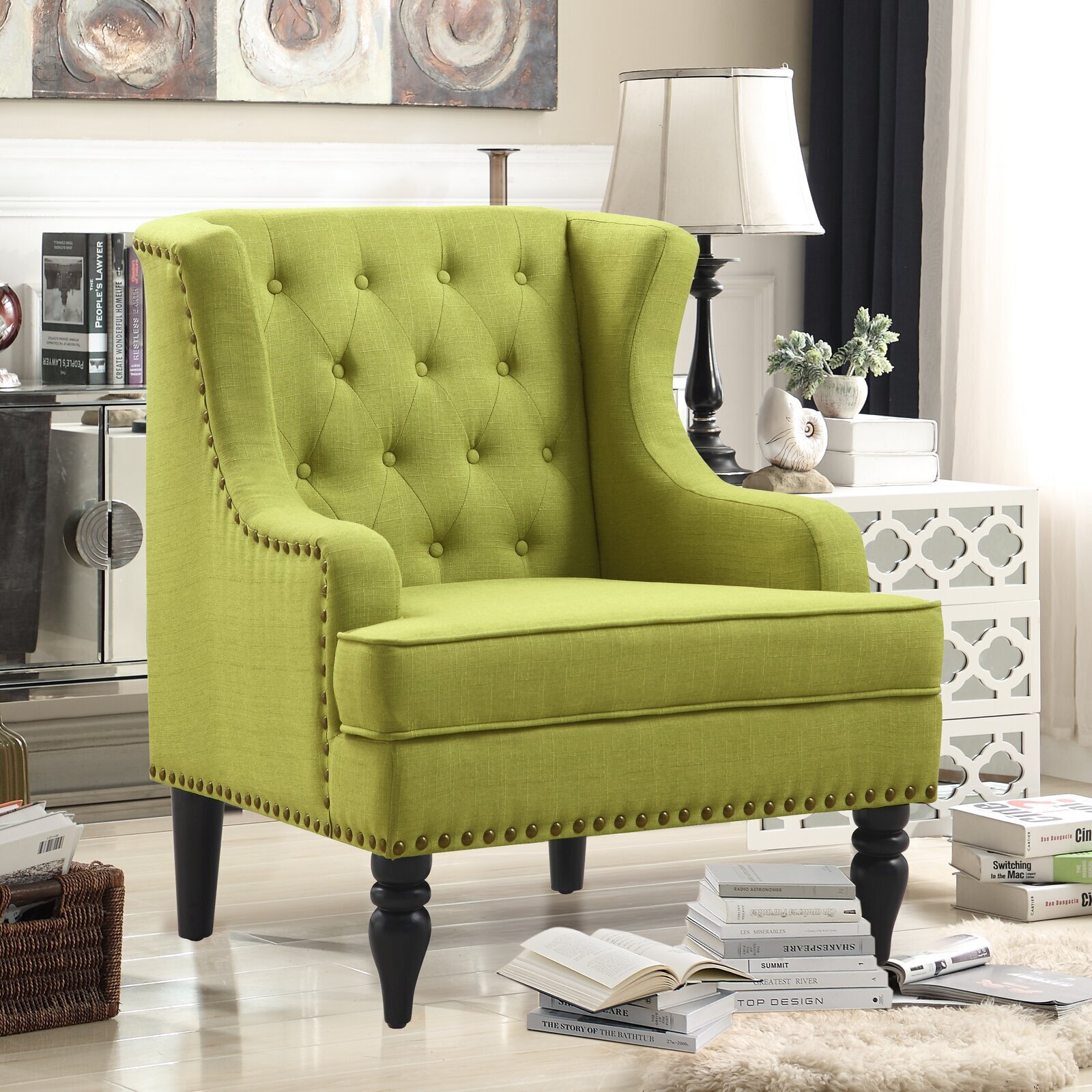 Tufted Lime Green Armchair
