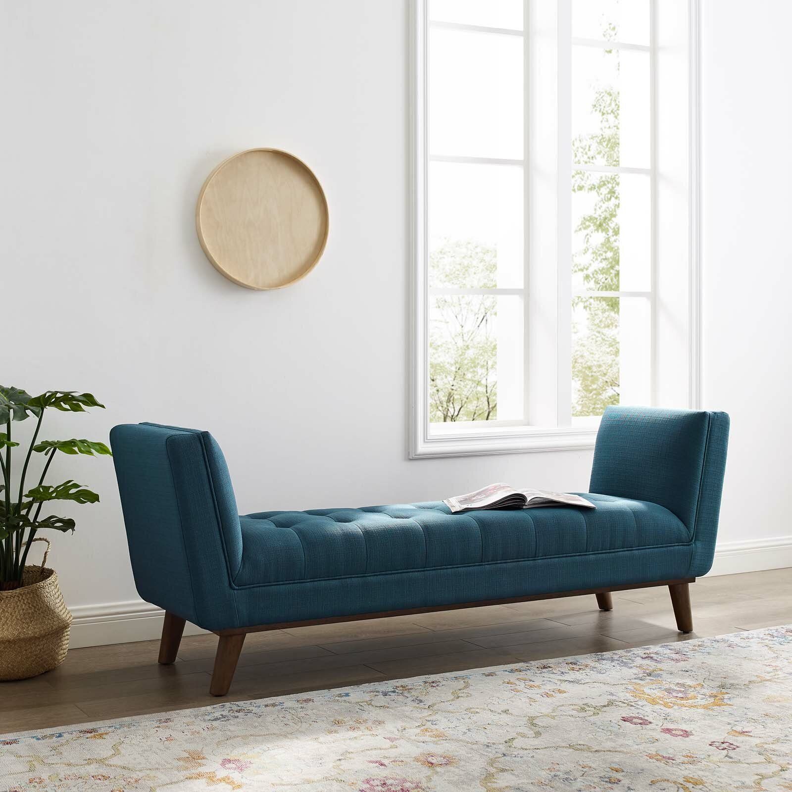 Tufted Upholstered Bench With Arms