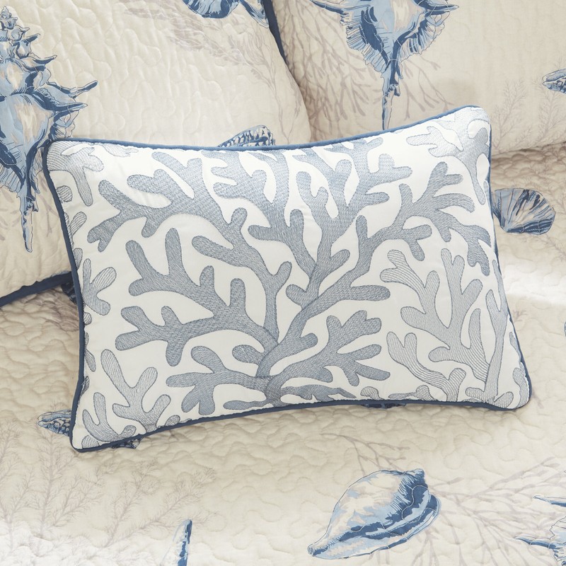 Turk Blue/Beige Microfiber Reversible Coastal 6 Piece Quilt Set