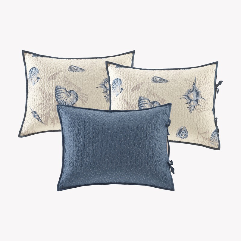 Turk Blue/Beige Microfiber Reversible Coastal 6 Piece Quilt Set