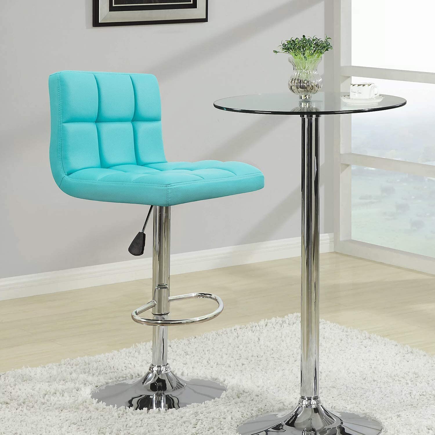 Turquoise leather bar stools in modern style