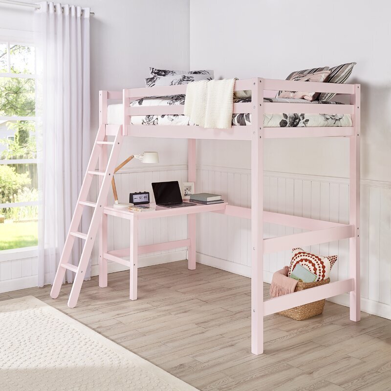 Twin girls bed with desk