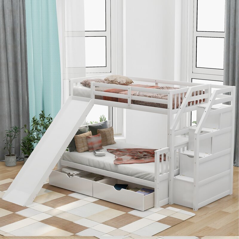 Twin Over Full Bunk Bed with Bookcase