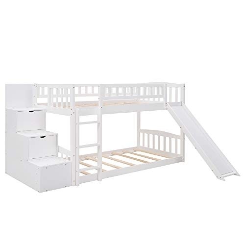 Twin Over Twin Bunk Bed with 2 Drawers, Stairway ,Slide and Ladder - Bunk Bed for Family, Teens,No Box Spring Needed
