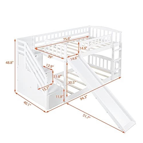 Twin Over Twin Bunk Bed with 2 Drawers, Stairway ,Slide and Ladder - Bunk Bed for Family, Teens,No Box Spring Needed