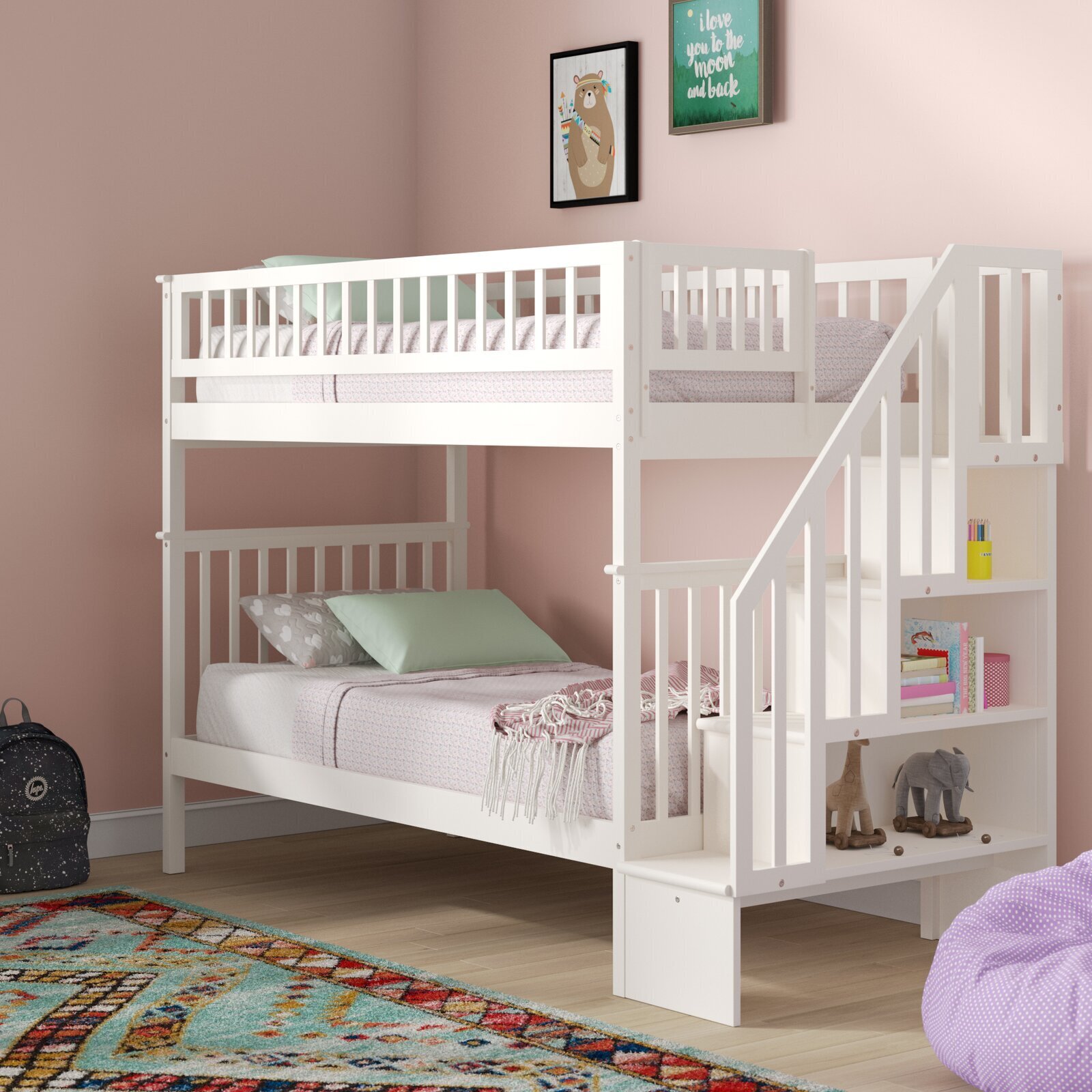 Wooden Bunk Beds With A Bookshelf - Foter