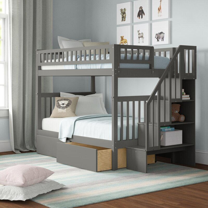 Twin Over Twin Bunk Bed With Stairs and Storage