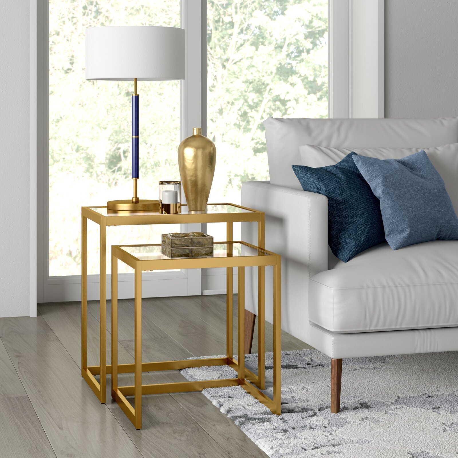 Two Piece Gold Squared Nesting Tables