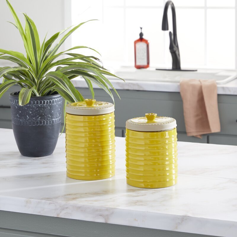 Two Piece Set of Decorative Yellow Kitchen Canisters