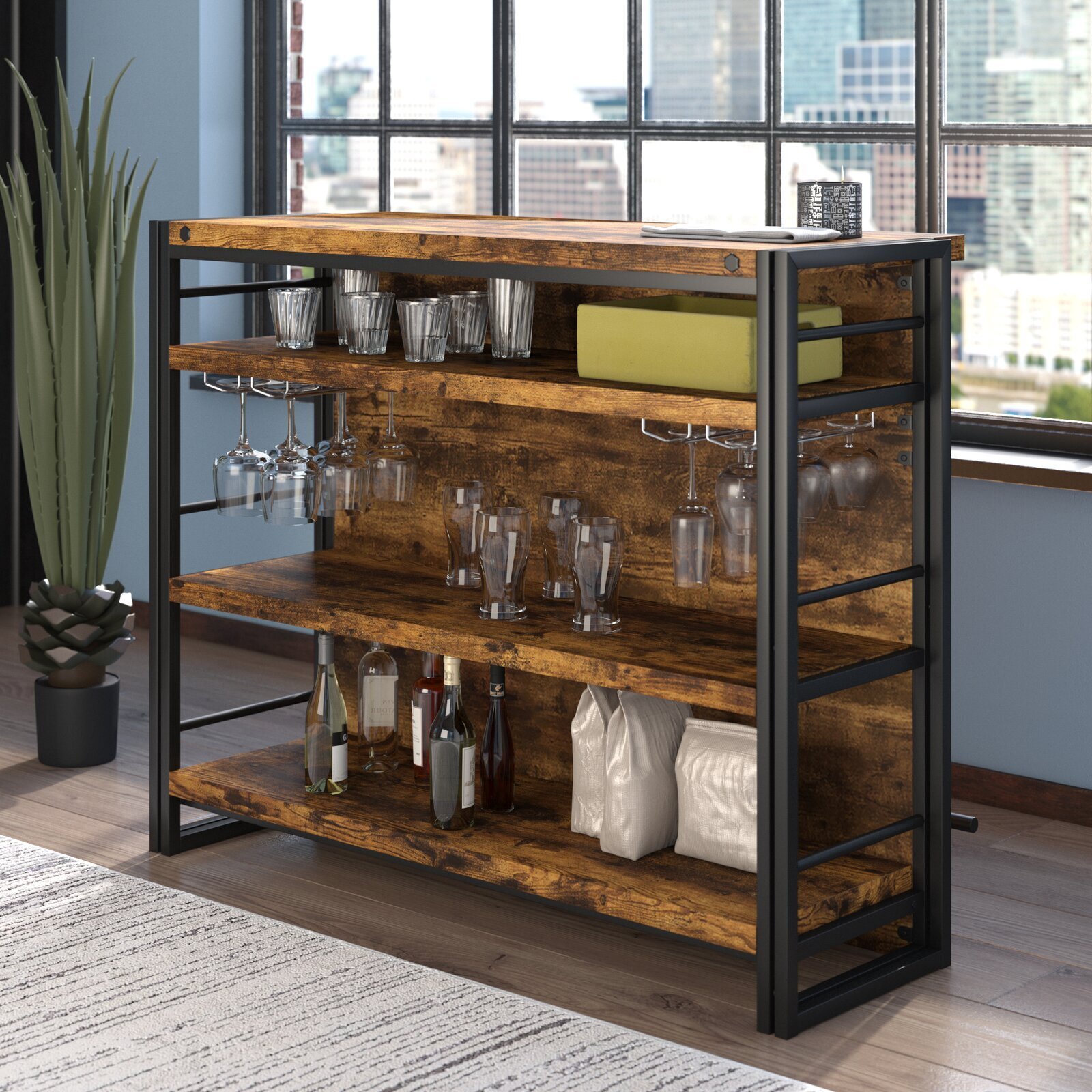 Two sided Free standing Bar With Wine Storage
